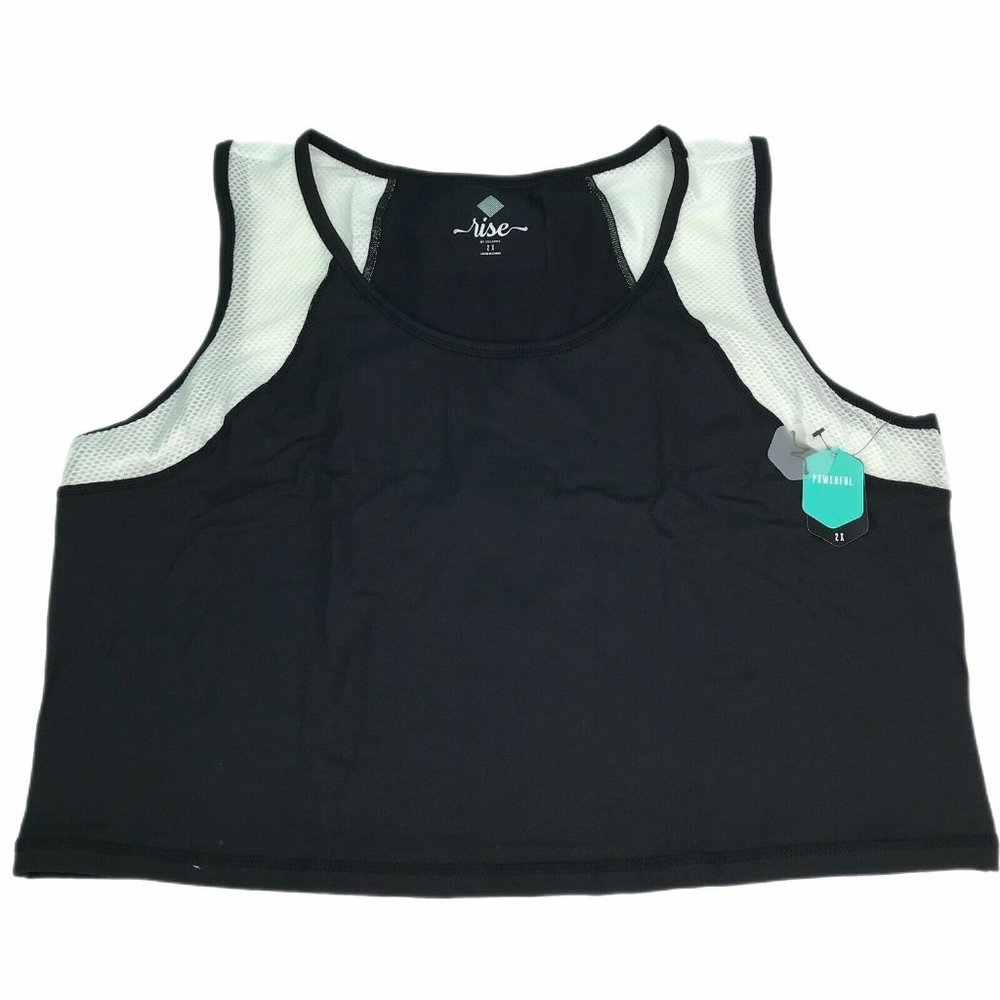Womens Cropped Tank 2X Lularoe Workout Top Black White Mesh Fitness Exercise